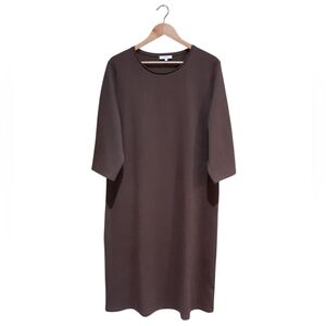 Brende Women's Midi Dress 3/4 Sleeve Brown Cotton Blend Size 16